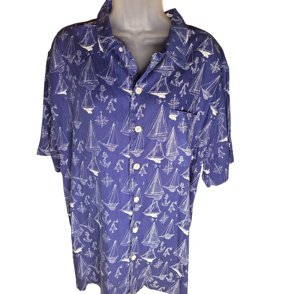 Saddlebred Mens Shirt Navy/White Sailboat Design Short Sleeve Sz XL